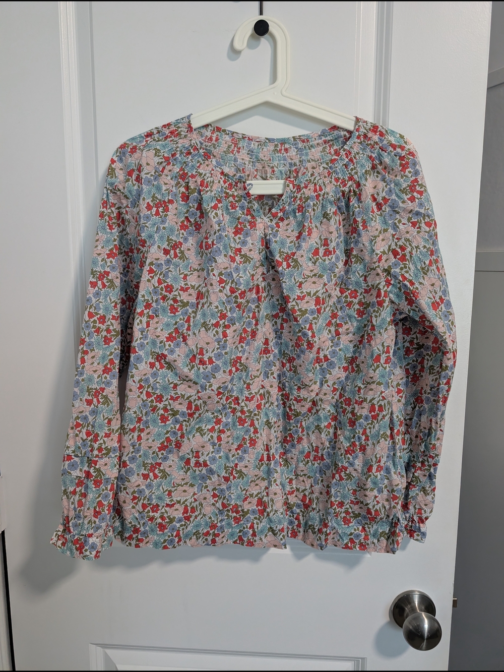 J. Crew Liberty Of London Floral Long-Sleeve Peasant Blouse in Red, Blue, Green